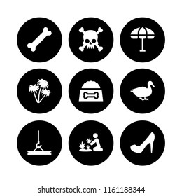 yellow icon. 9 yellow set with bone, harvest, shoe and beach vector icons for web and mobile app