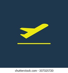 Yellow icon of Airplane Take Off on dark blue background. Eps.10