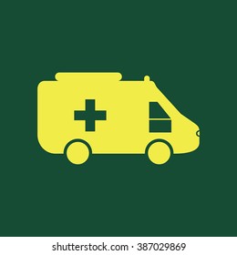 Yellow Icon of Ambulance Isolated on Dark Green Background. Eps--10.