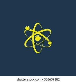 Yellow icon of Atom on dark blue background. Eps.10