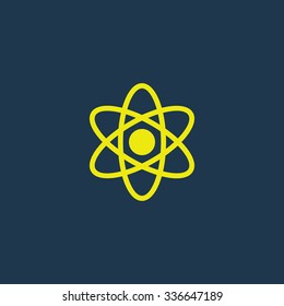 Yellow icon of Atom on dark blue background. Eps.10