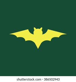 Yellow Icon of Bat Isolated on Dark Green Background. Eps--10.