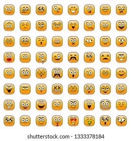 Yellow icon big set of cute happy smiley emotions,vector illustration