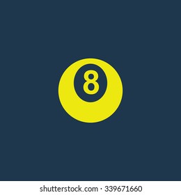 Yellow icon of Billards 8 ball on dark blue background. Eps.10