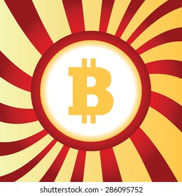 Yellow icon with bitcoin symbol, in the middle of abstract background