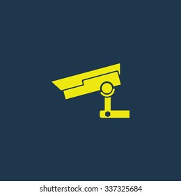 Yellow icon of CCTV Camera on dark blue background. Eps.10