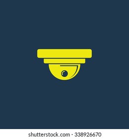 Yellow icon of CCTV Surveillance Camera on dark blue background. Eps.10