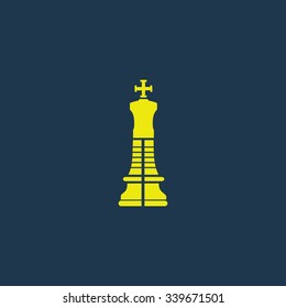 Yellow icon of Chess King on dark blue background. Eps.10