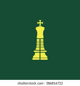 Yellow Icon of Chess King on Dark Green Background. Eps--10.