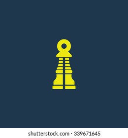 Yellow icon of Chess Pawn on dark blue background. Eps.10