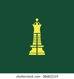 Yellow Icon of Chess Queen Isolated on Dark Green Background. Eps--10.