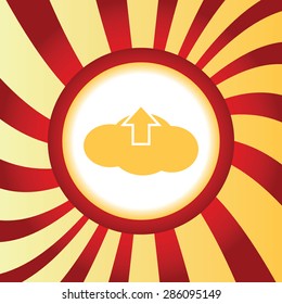 Yellow icon with cloud and up arrow, in the middle of abstract background