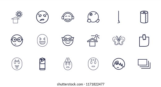 Yellow icon. collection of 18 yellow outline icons such as paper towel, emoji in mask, nerd emoji, sweating emot, emo emot, burrito. editable yellow icons for web and mobile.