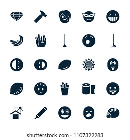Yellow icon. collection of 25 yellow filled icons such as banana, lemon, hummer, laughing emot, emoji in mask, sweating emot. editable yellow icons for web and mobile.