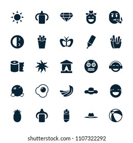 Yellow icon. collection of 25 yellow filled icons such as sun, banana, baby bottle, beach ball, butterfly, laughing emot, emoji. editable yellow icons for web and mobile.