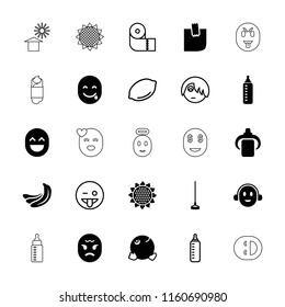 Yellow icon. collection of 25 yellow filled and outline icons such as banana, sunflower, baby bottle, dancing emoji, hoe, glued note. editable yellow icons for web and mobile.