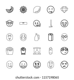 Yellow icon. collection of 25 yellow outline icons such as banana, sunflower, paper towel, crazy emot, laughing emot, emoji in mask. editable yellow icons for web and mobile.