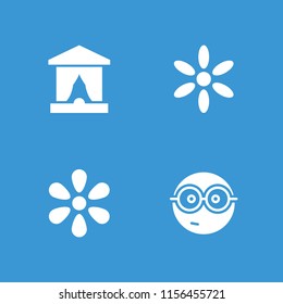 Yellow icon. collection of 4 yellow filled icons such as sun, nerd emoji. editable yellow icons for web and mobile.