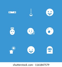 Yellow icon. collection of 9 yellow filled icons such as yawn emot, thief emot, emoji angel, hoe, house under sun. editable yellow icons for web and mobile.