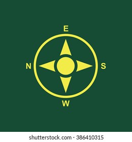 Yellow Icon of Compass Isolated on Dark Green Background. Eps--10.