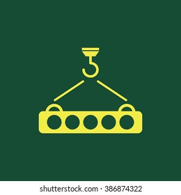 Yellow Icon of Crane Hook Isolated on Dark Green Background. Eps--10.