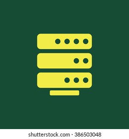 Yellow Icon of Data Storage Isolated on Dark Green Background. Eps--10.