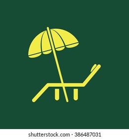 Yellow Icon of Deck Chair Isolated on Dark Green Background. Eps--10.