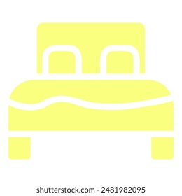 A yellow icon depicting a bed with two pillows and a blanket, representing rest, sleep, and comfort.
