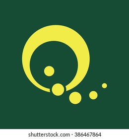 Yellow Icon of Designer Q Alphabet Isolated on Dark Green Background. Eps--10.