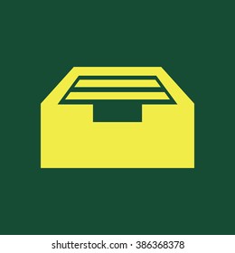 Yellow Icon of Drawer Isolated on Dark Green Background. Eps--10.