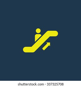 Yellow icon of Escalator on dark blue background. Eps.10