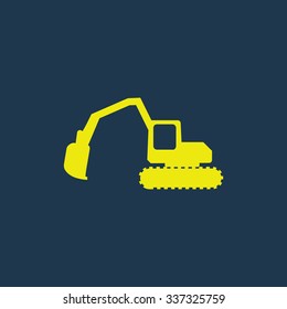 Yellow icon of Excavator on dark blue background. Eps.10