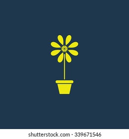 Yellow icon of Flower Vase on dark blue background. Eps.10