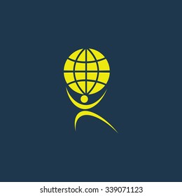 Yellow icon of Globe on dark blue background. Eps.10