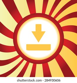 Yellow icon with image of download symbol, in the middle of abstract background