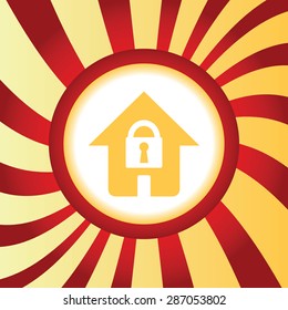 Yellow icon with image of house with padlock, in the middle of abstract background