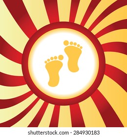 Yellow icon with image of human footprints, in the middle of abstract background