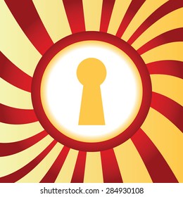 Yellow icon with image of keyhole, in the middle of abstract background