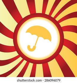 Yellow icon with image of open umbrella, in the middle of abstract background