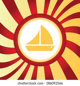Yellow icon with image of sailing ship, in the middle of abstract background