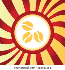 Yellow icon with image of three coffee beans, in the middle of abstract background