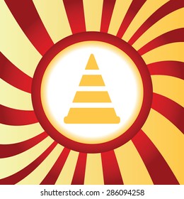 Yellow icon with image of traffic cone, in the middle of abstract background