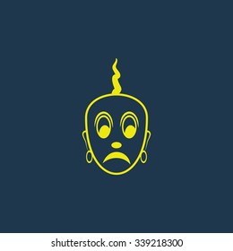 Yellow icon of Indian Pandit in Sad Mood on dark blue background. Eps.10