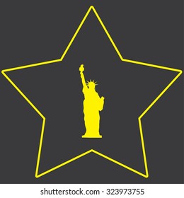 A Yellow Icon Isolated on a Grey Background inside a star - Statue of Liberty