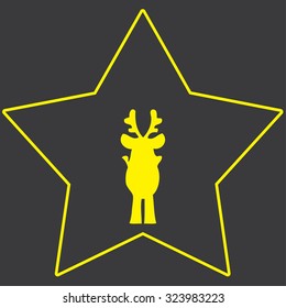 A Yellow Icon Isolated on a Grey Background inside a star - Reindeer