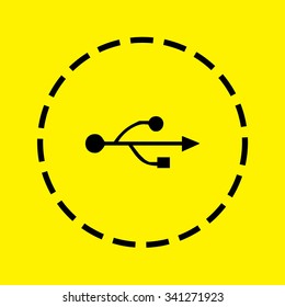 A Yellow Icon Isolated on a Grey Background - USB Universal Serial Bus
