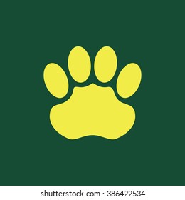 Yellow Icon of Jaguar Foot Prints Isolated on Dark Green Background. Eps--10.
