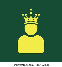 Yellow Icon of King Isolated on Dark Green Background. Eps--10.