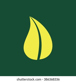 Yellow Icon of Leaf Isolated on Dark Green Background. Eps--10.