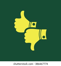 Yellow Icon of Like & Dislike Isolated on Dark Green Background. Eps--10.
